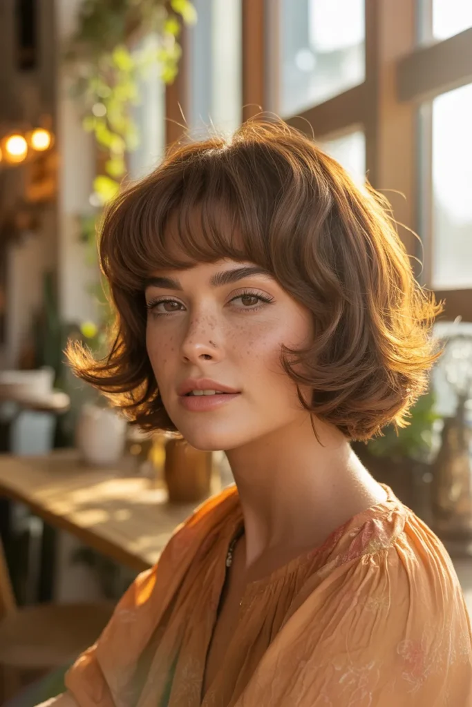 Classic 70s-Inspired Short Shag With Curtain Bangs