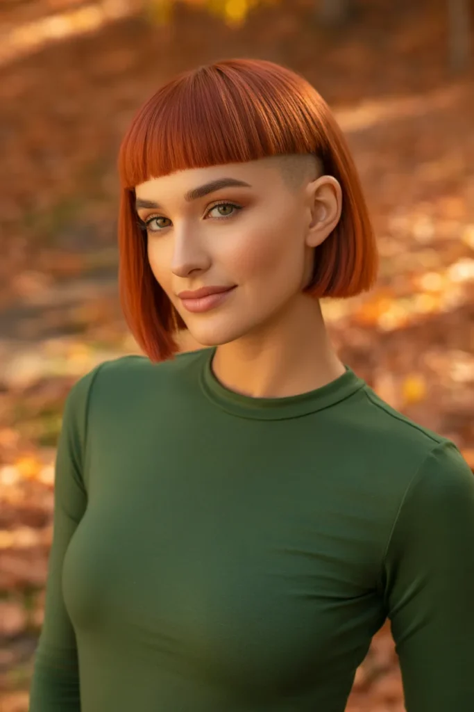 Copper Red Undercut Bob With Blunt Ends