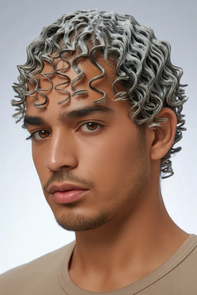 Curly Hair Men Defined Coils with Gel Cast Look