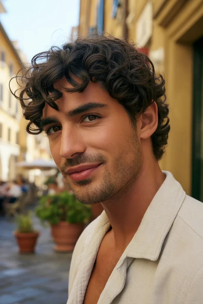 Curly Hair Men Fringe Style That Frames the Face