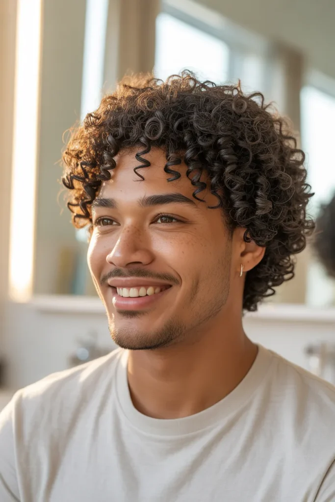 Curly Hair Men Natural Wash-and-Go Routine Look