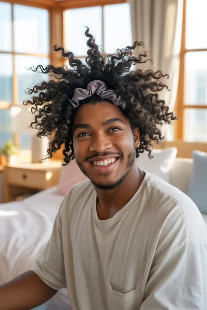 Curly Hair Men Pineapple Method for Volume