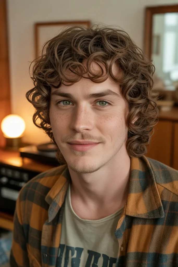 Curly Hair Men Shag Cut for Retro Cool Vibes
