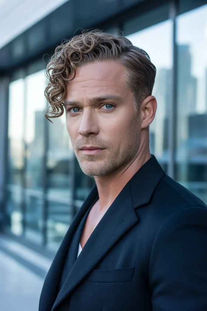 Curly Hair Men Side Part Style for Sharp Look