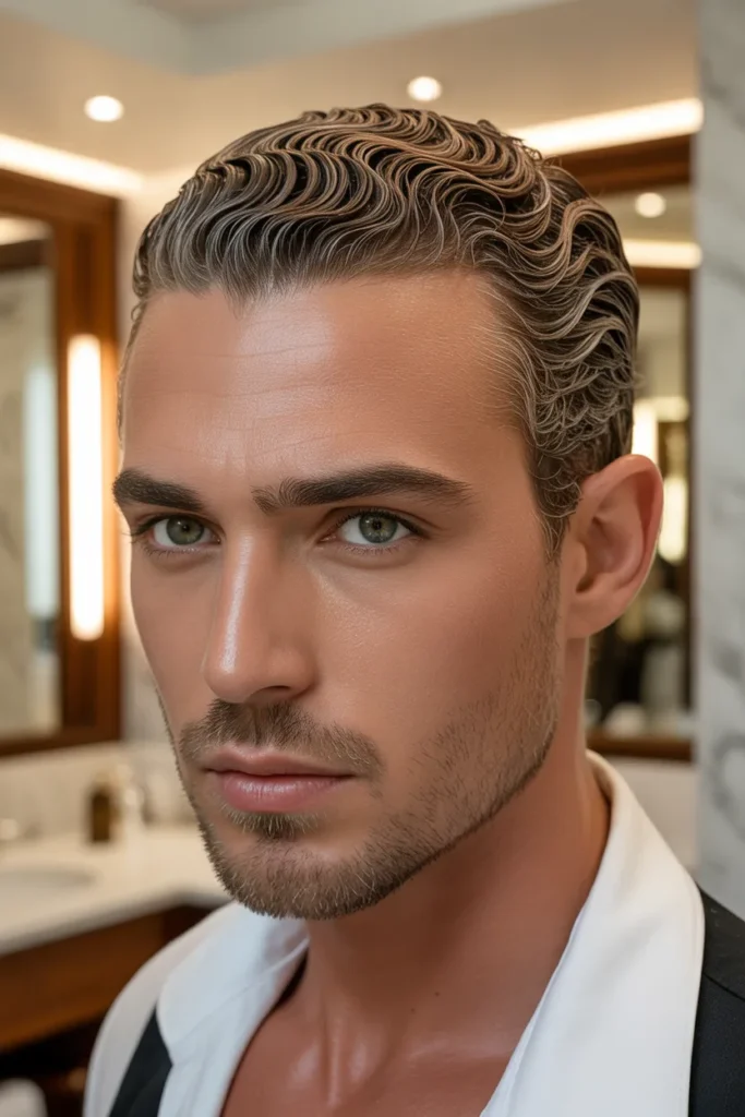 Curly Hair Men Slicked Back Wet Look Style