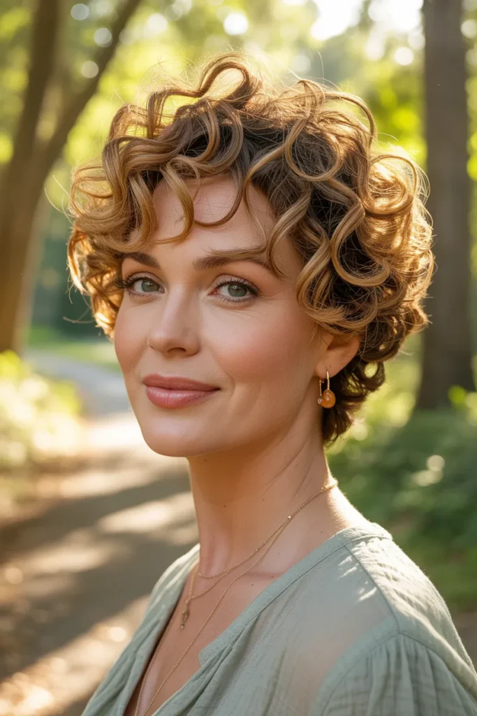 Curly Pixie Cut With Feathered Layers for Effortless Movement