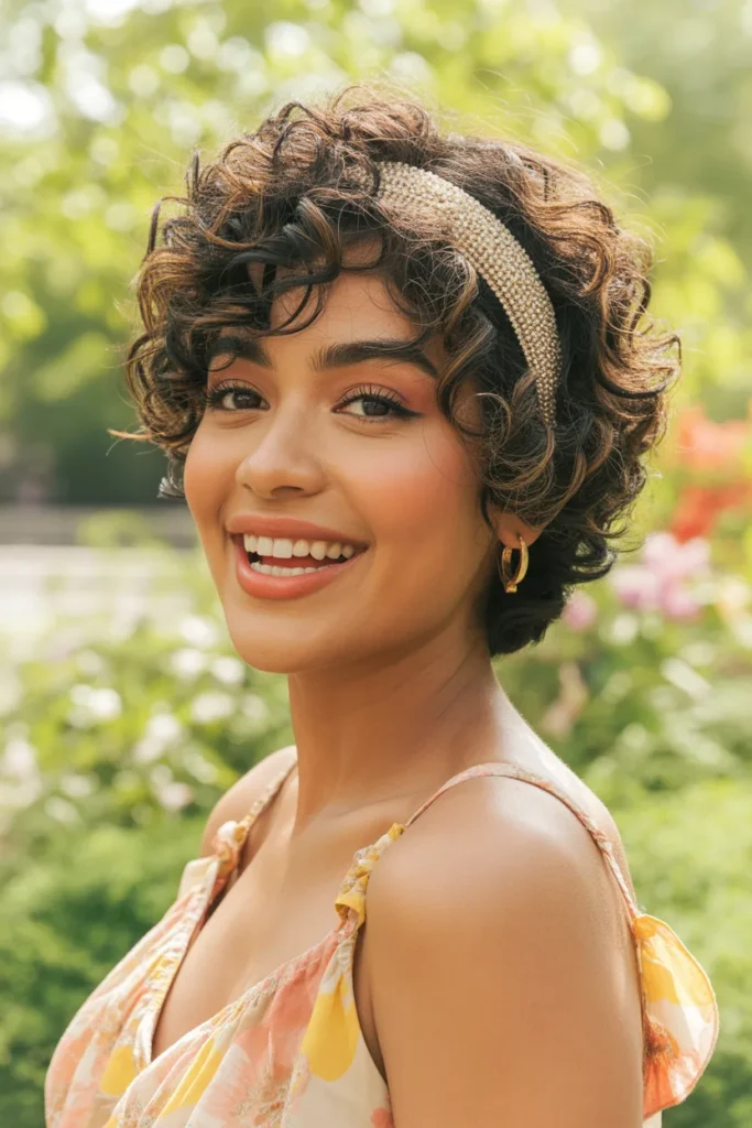 Curly Pixie Cut With Headband Accessory