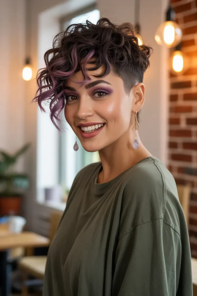 Curly Pixie Cut With Peek-a-Boo Highlights