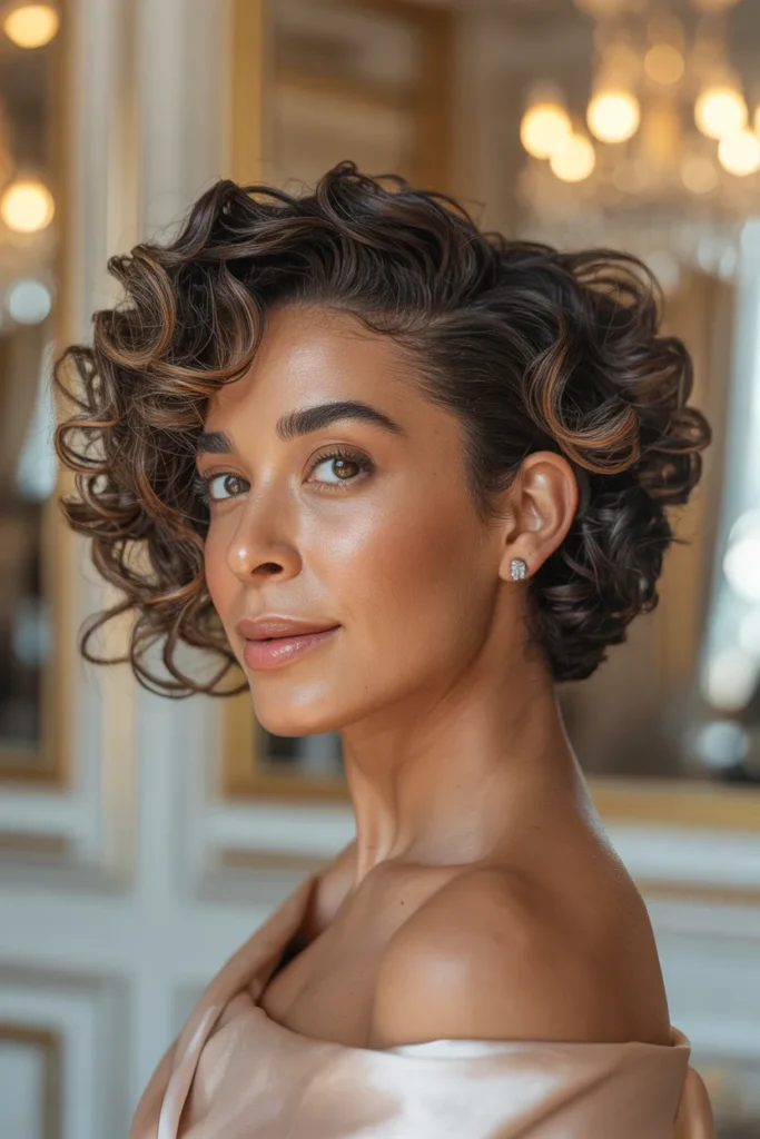 Curly Pixie Cut With Side-Swept Curls