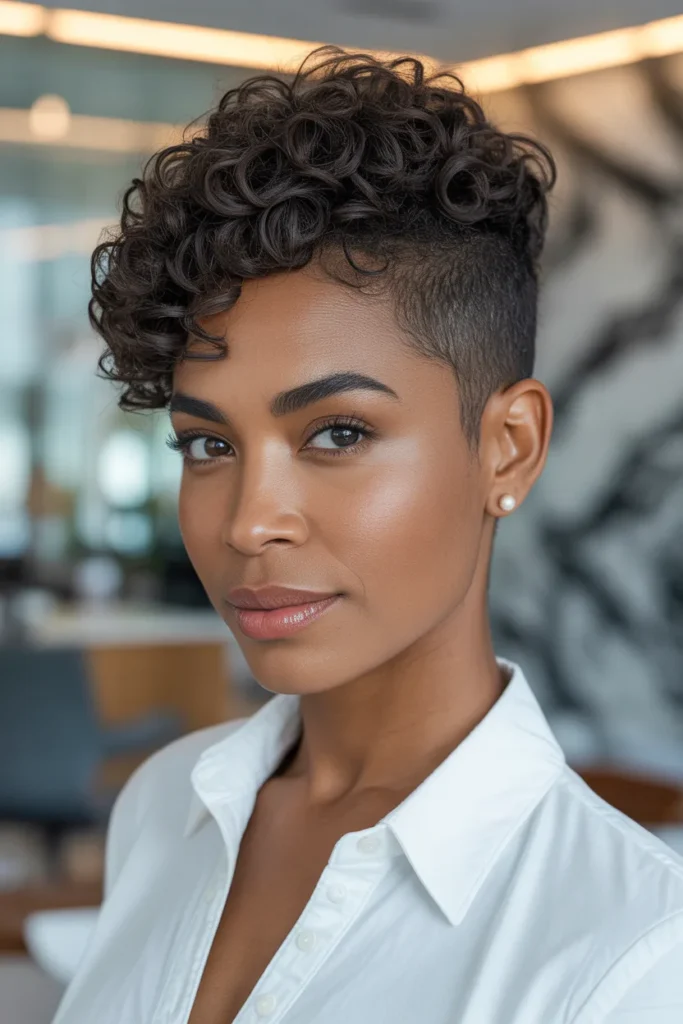 Curly Pixie Cut With Tapered Sides for a Sleek Look
