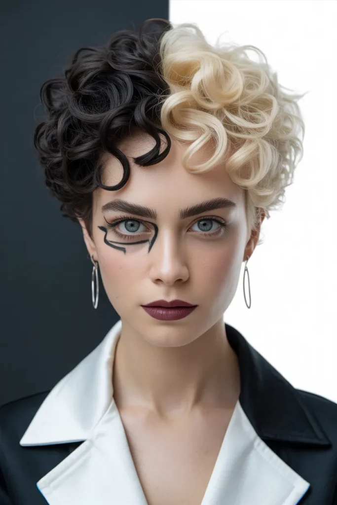Curly Pixie Cut With Two-Tone Color for a Bold Statement
