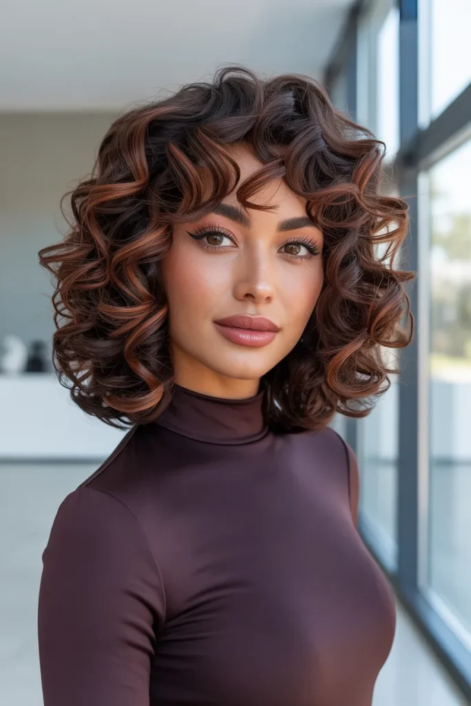 Curly Shag With Bangs for Oval Face Shapes