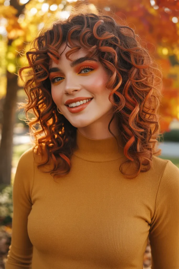Curly Shag With Copper Tones for Warm Skin