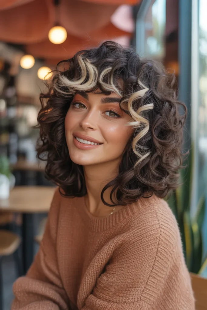 Curly Shag With Money Piece for Face Framing