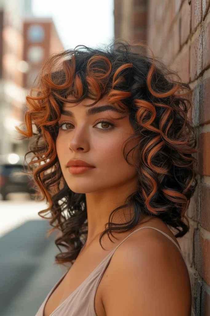 Curly Wolf Cut With Bold Copper Highlights