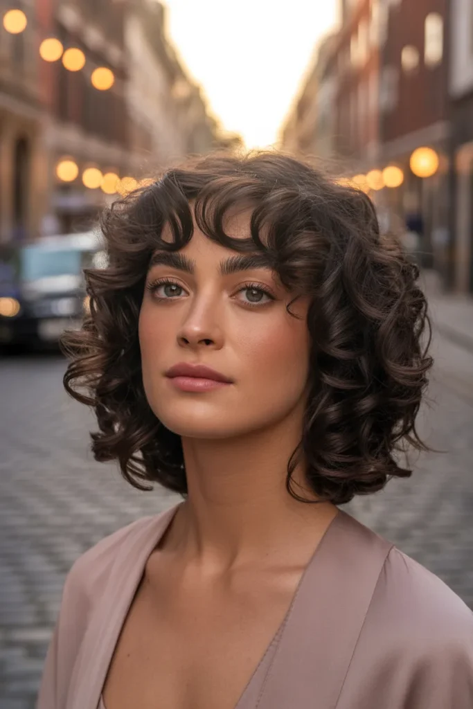 Curly Wolf Cut With Curtain Bangs and Middle Part