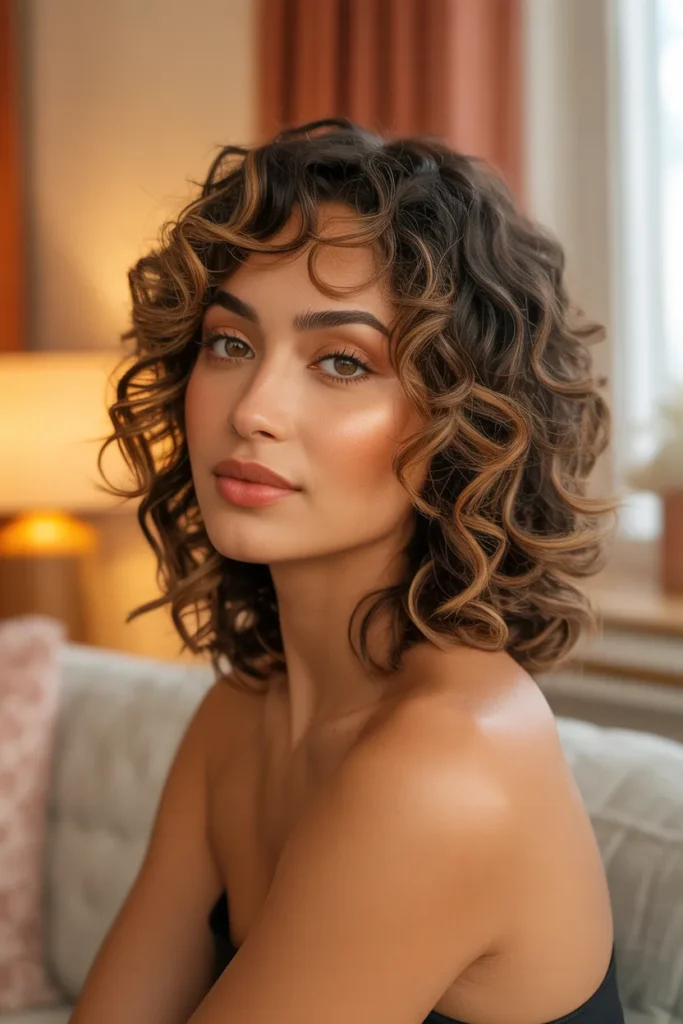 Curly Wolf Cut With Face-Framing Highlights