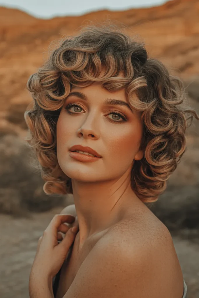 Curly Wolf Cut With a Vintage 70s Inspired Style