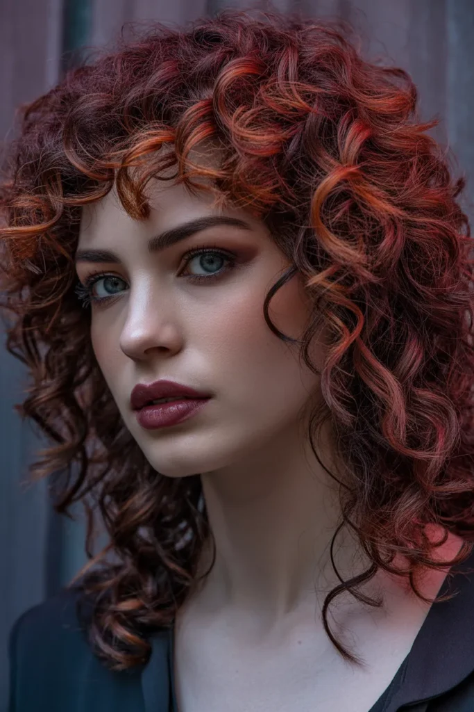 Curly Wolf Cut in a Stunning Red Hue