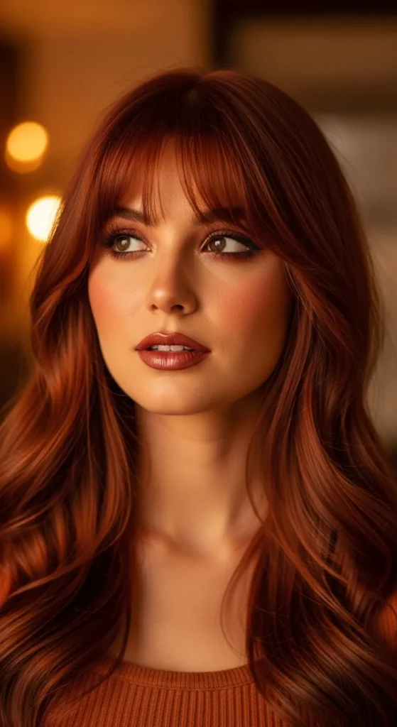 Curtain Bangs and Cherry Red Layers for Vintage Vibes