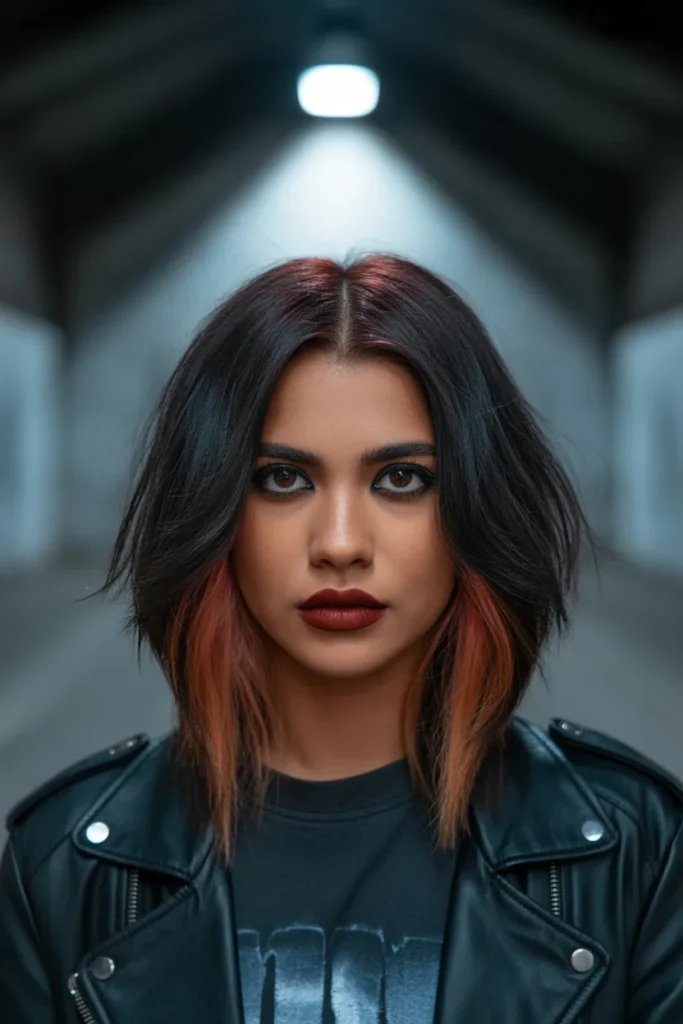 Dark Grunge Hairstyle with Peek-a-Boo Color Underneath