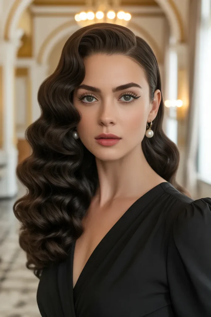 Deep Side Part With Brunette Barrel Curls