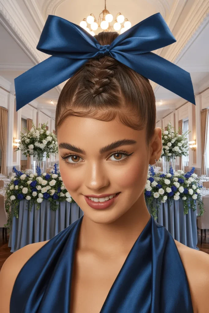 Dutch Braid Ponytail With an Oversized Bow