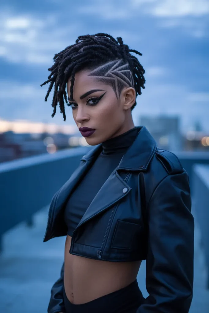 Edgy Loc Styles Short Hair With Undercut and Geometric Shave