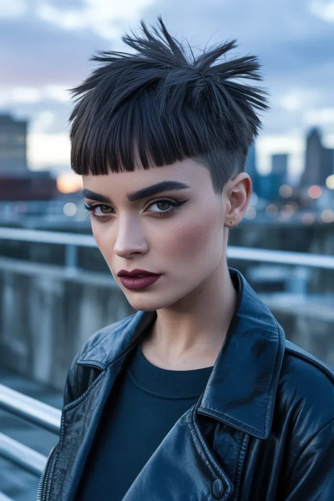Edgy Textured Short Shag With Blunt Micro Bangs