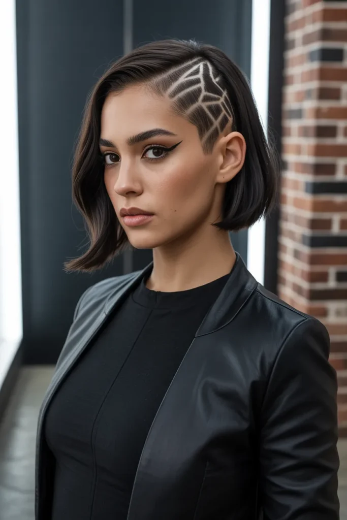 Edgy Undercut Bob With Geometric Shaved Pattern