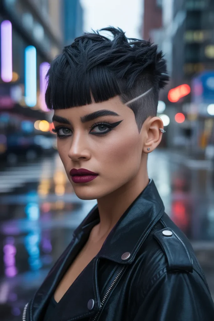 Edgy Undercut Short Shag With Heavy Straight Bangs