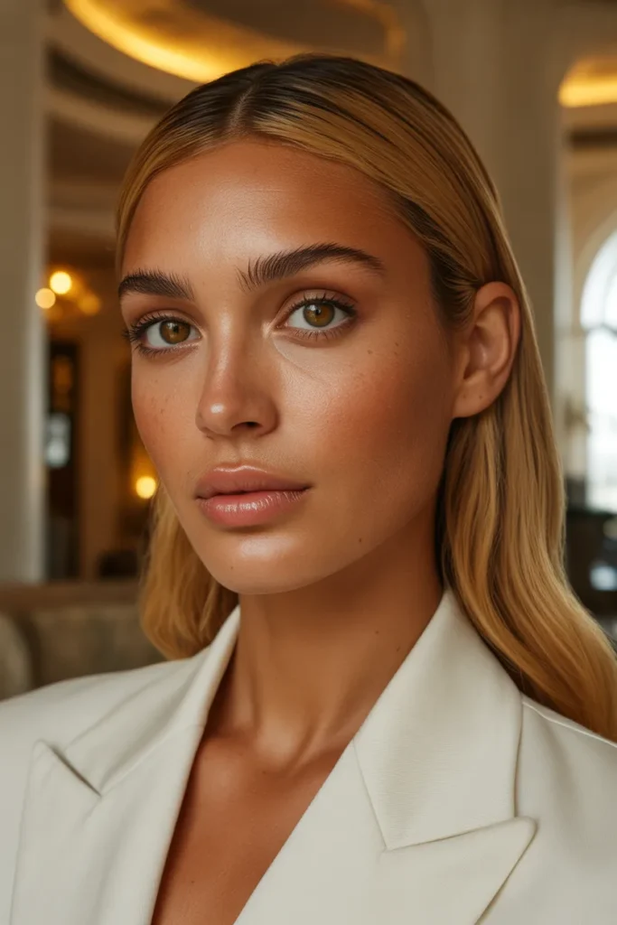 Glossy Blonde Silk Press Style That Radiates Old Money Luxury