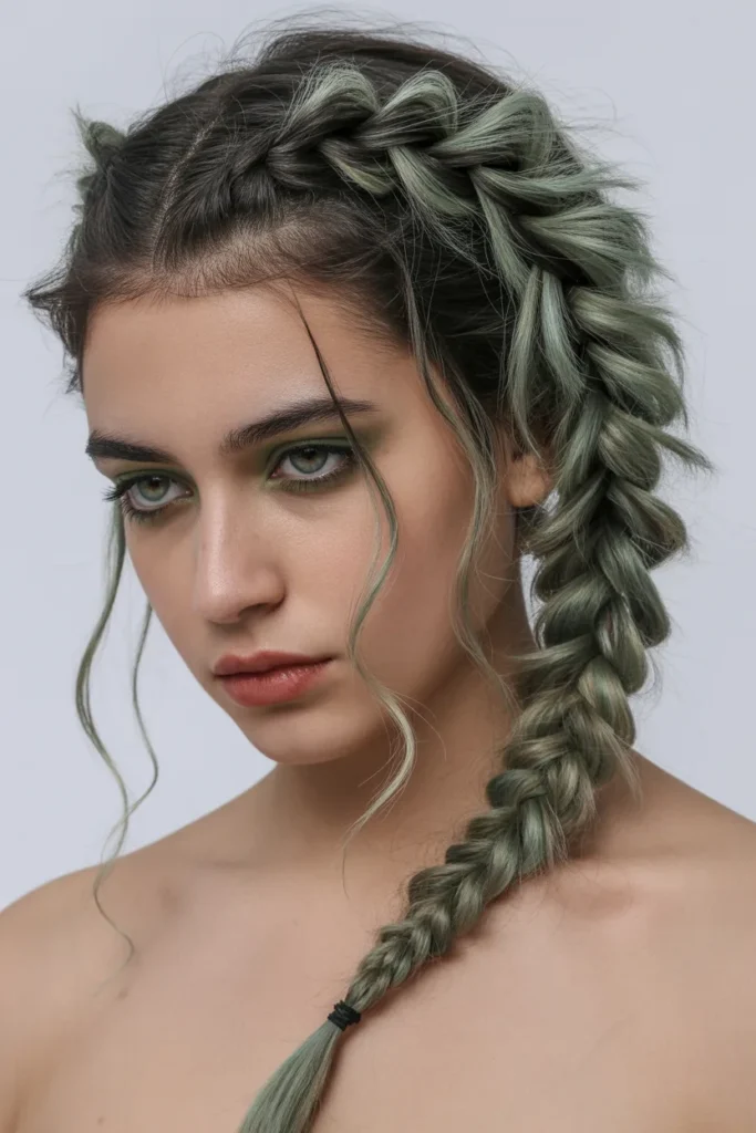Grunge Hairstyles with Messy Fishtail Braid and Loose Texture