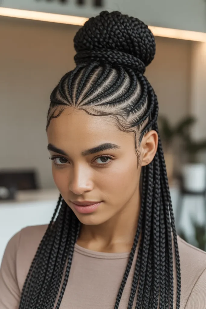 Half-Up Cornrow Bun
