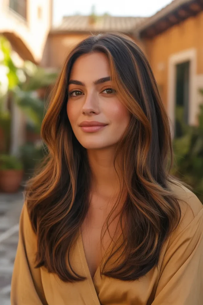 Honey Brown Streaky Highlights for Warm Skin Tones