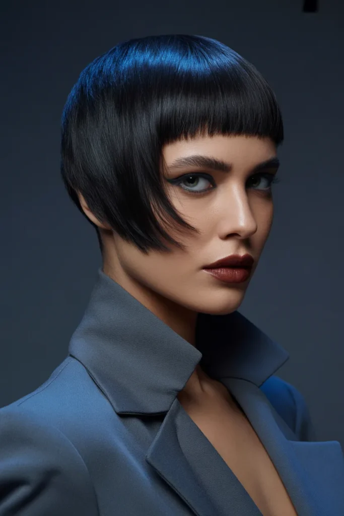 Jet Black Long Pixie Bob With Blunt Cut Ends