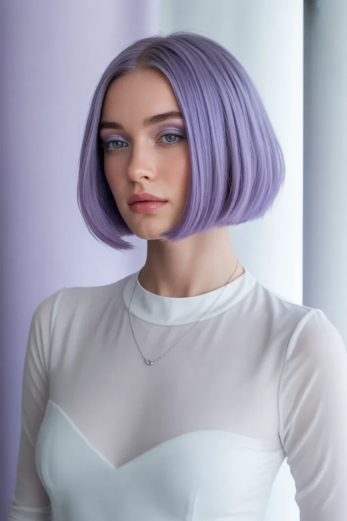 Lavender Undercut Bob With Straight Silky Finish