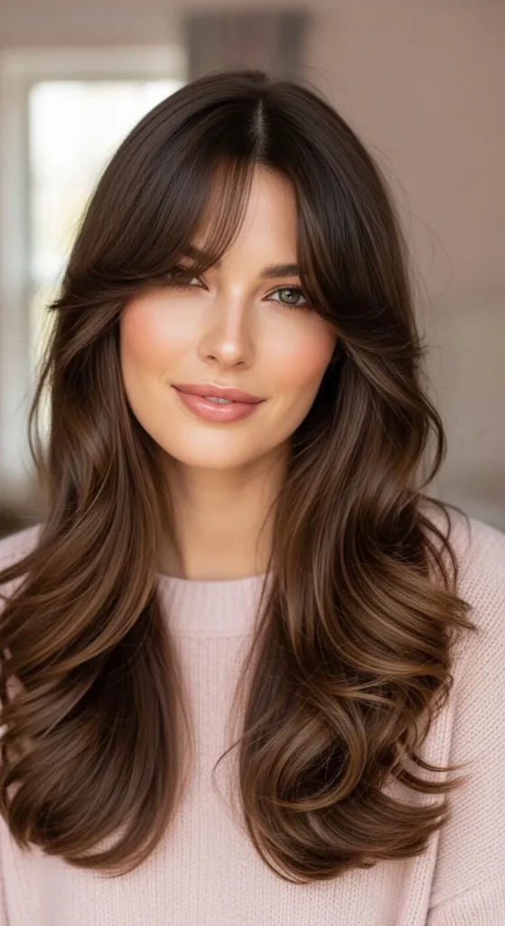 Layered Long Hairstyles Wispy Bangs for Oval Faces