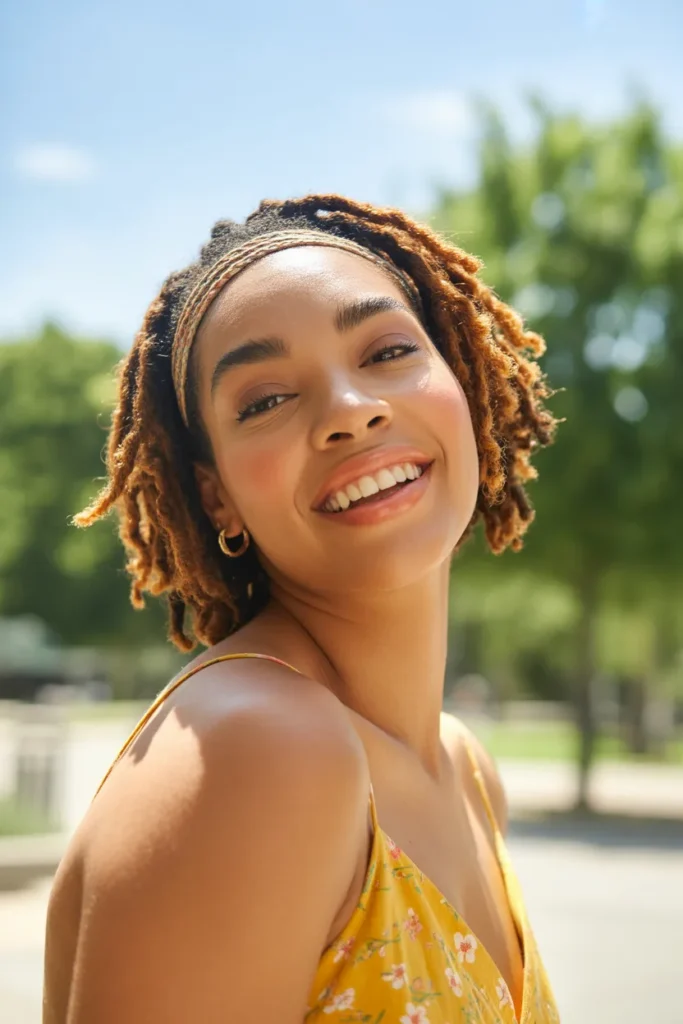 Loc Styles Short Hair With Braided Headband and Loose Locs