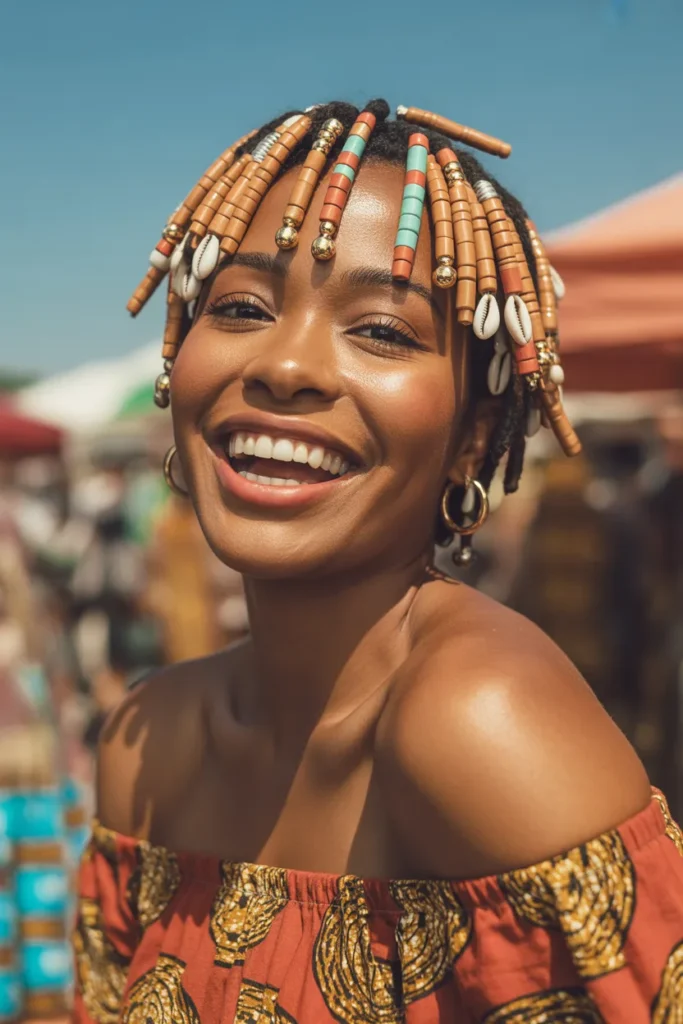 Loc Styles Short Hair With Colorful Beads and Bohemian Accessories