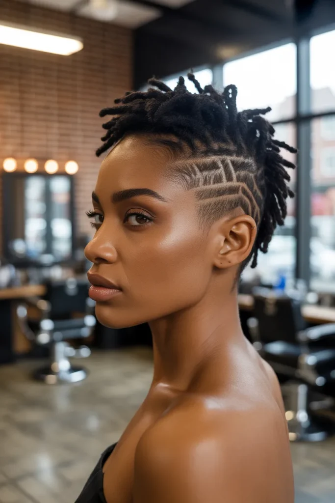 Loc Styles Short Hair With Shaved Sides and Intricate Designs