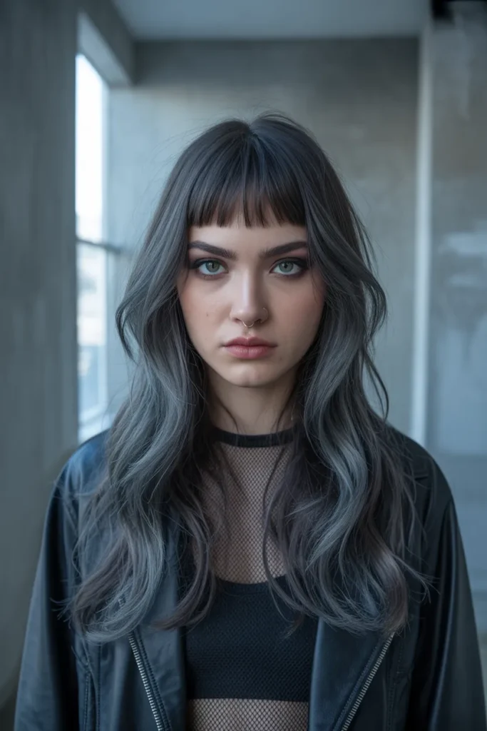 Long Grunge Hair with Face-Framing Curtain Bangs