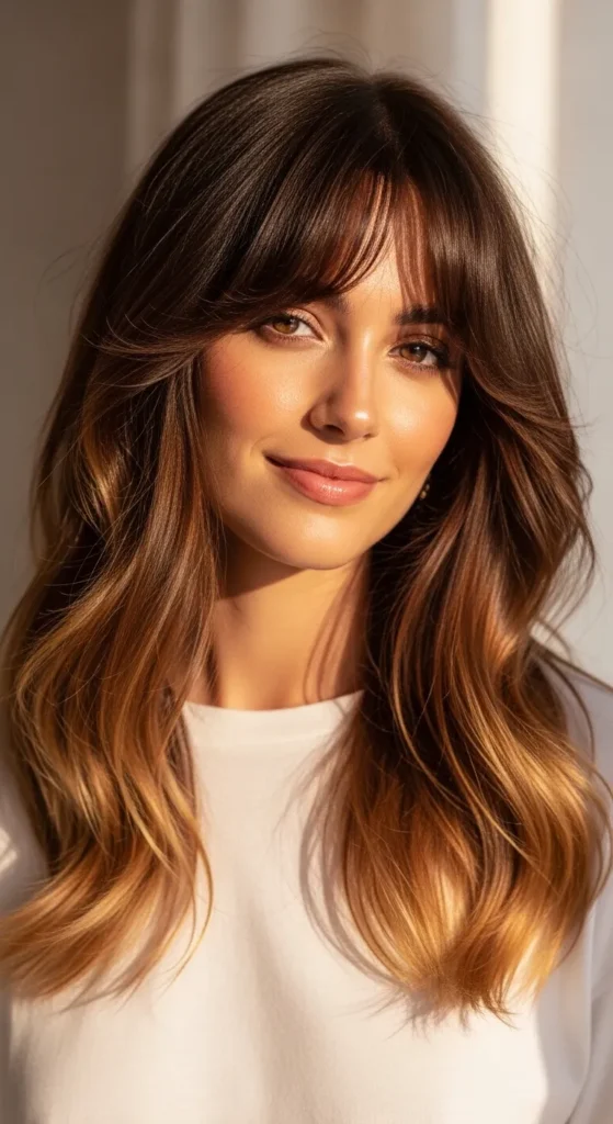 Long Layered Hairstyles Wispy Bangs for Oblong Faces