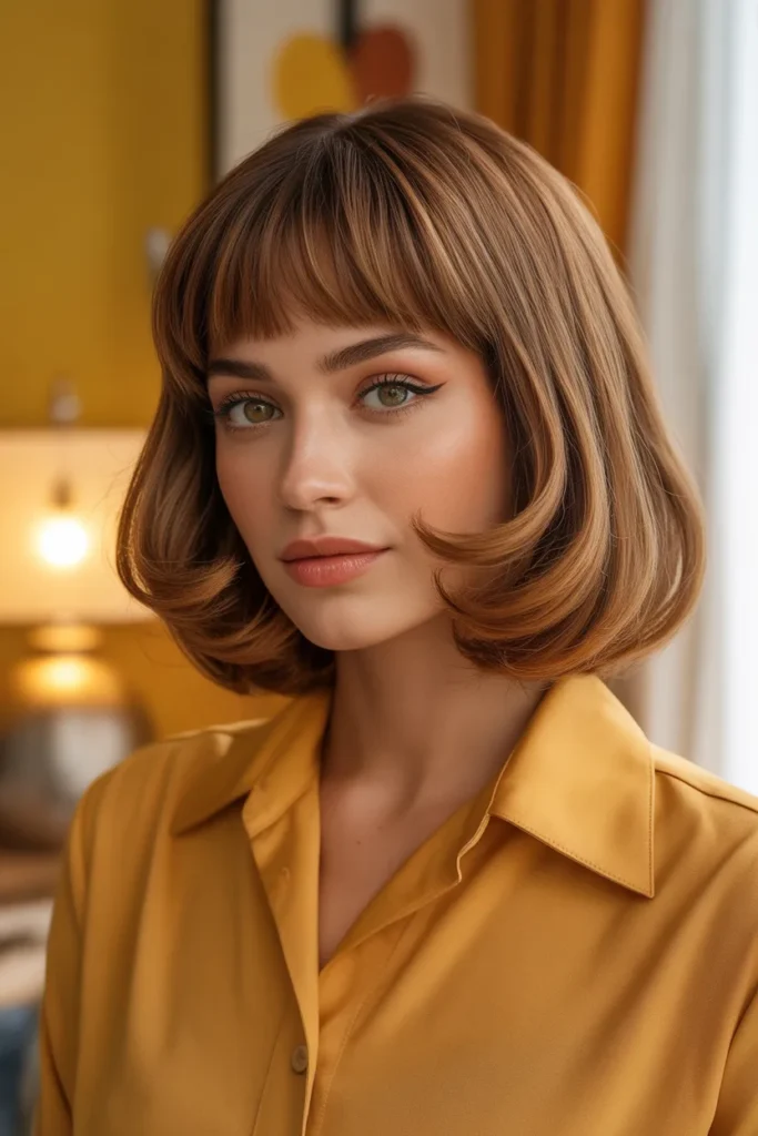 Long Pixie Bob With Curtain Bangs for a Retro Vibe