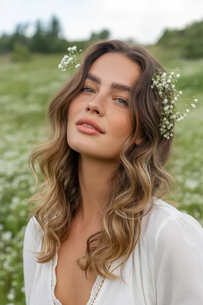 Loose Boho Waves With Delicate Baby's Breath