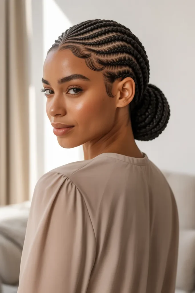 Low Bun Cornrows