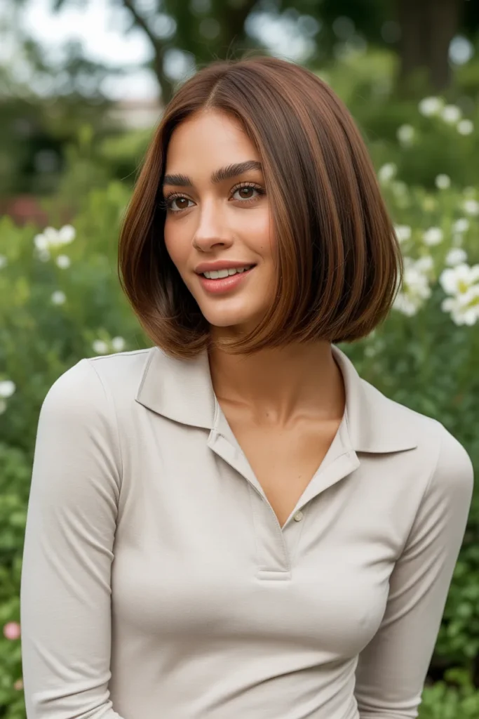 Natural Brunette Long Pixie Bob With Glossy Finish