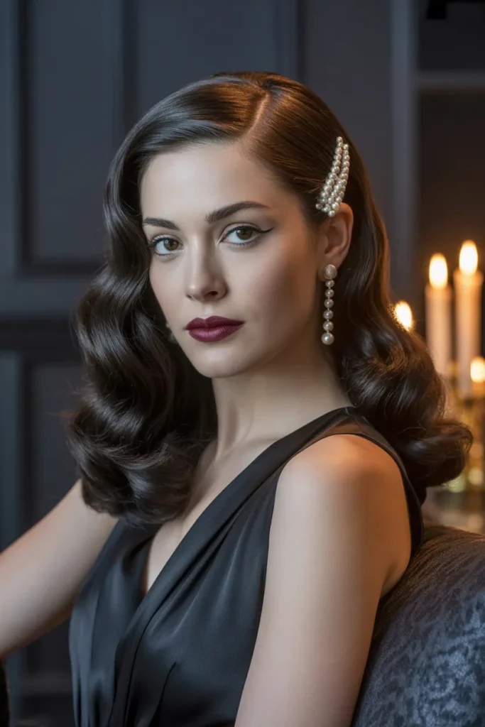 Old Hollywood Waves on Deep Brunette Hair