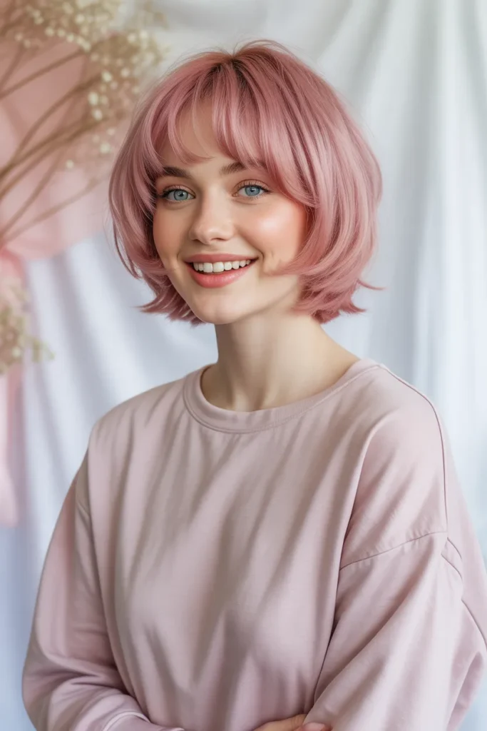 Pastel Pink Long Pixie Bob for a Playful Statement