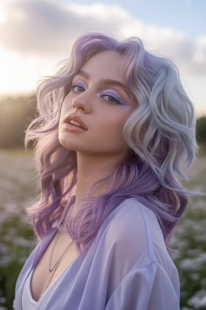 Pastel Y2K Skunk Hair in Lilac and Silver for a Dreamy Aesthetic